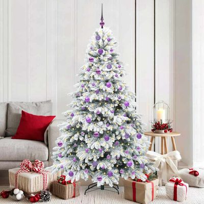 vidaXL Umelý vianočný stromček s 300 LED-i Biela 180 cm PE a PVC