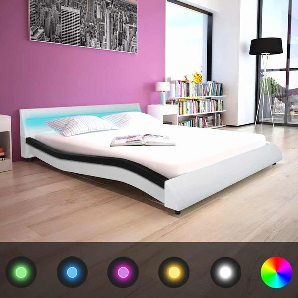 vidaXL Posteľ s matracom, pamäťová pena, LED, umelá koža 160x200 cm
