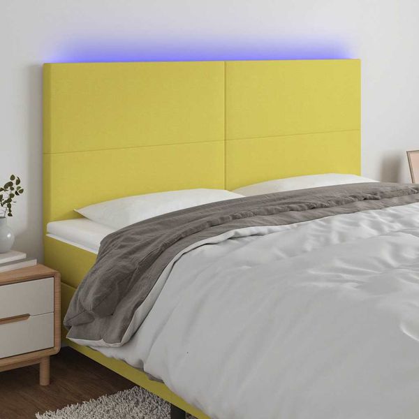 vidaXL Čelo postele s LED zelené 180x5x118/128 cm látka