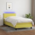 vidaXL Posteľ boxsping s matracom a LED zelená 100x200 cm látka