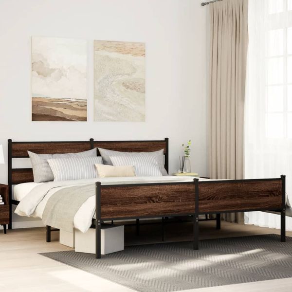 vidaXL Kovový posteľný rám bez matraca hnedý dub 180x200 cm