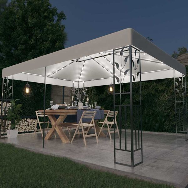 vidaXL Altánok s dvojitou strieškou a LED reťazou 3x4 m, biely