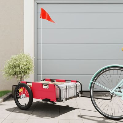 vidaXL Príves na bicykel, červený, oxfordská látka, železo