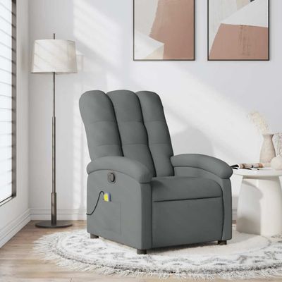 vidaXL Masážne kreslo s polohovacím mechanizmom, tmavosivá látka
