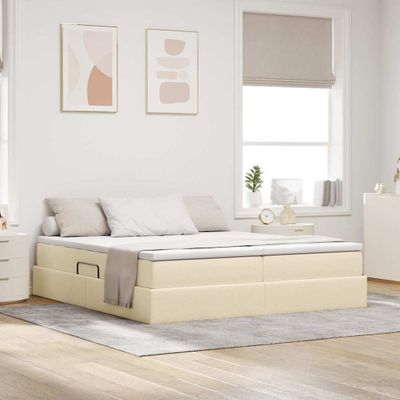 vidaXL Postel s úložným prostorem a matrací Krémová 200 x 200 cm
