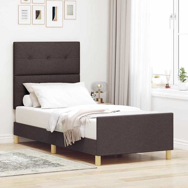 vidaXL Rám postele s čelnou doskou Tmavo hnedá 100 x 200 cm látka