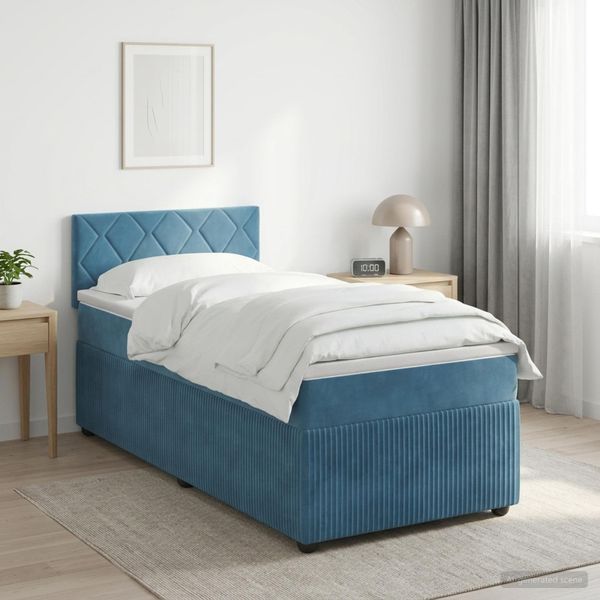 vidaXL Posteľ boxspring s matracom Tmavomodrá 90 x 190 cm Zamat