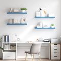 vidaXL Plávajúce nástenné police 4 ks modré 90x23,5x3,8 cm MDF