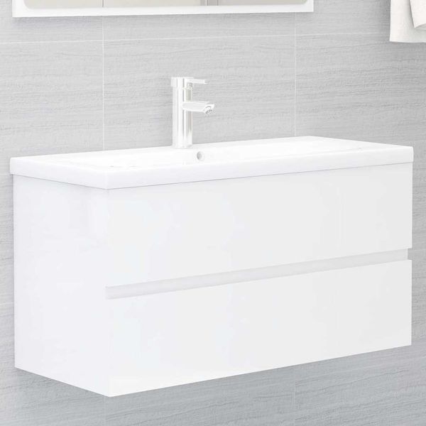 vidaXL Skrinka pod umývadlo lesklá biela 90x38,5x45cm kompozitné drevo