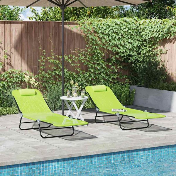 vidaXL Skladací lehátko 2 pcs Zelená 182 x 55 x 85,5 cm Textilén