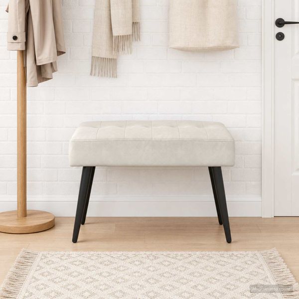 vidaXL Lavica s gombíkovým prešívaním Krémová 60 x 40 x 45 cm Zamat
