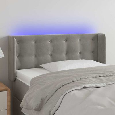 vidaXL Čelo postele s LED bledosivé 103x16x78/88 cm zamat