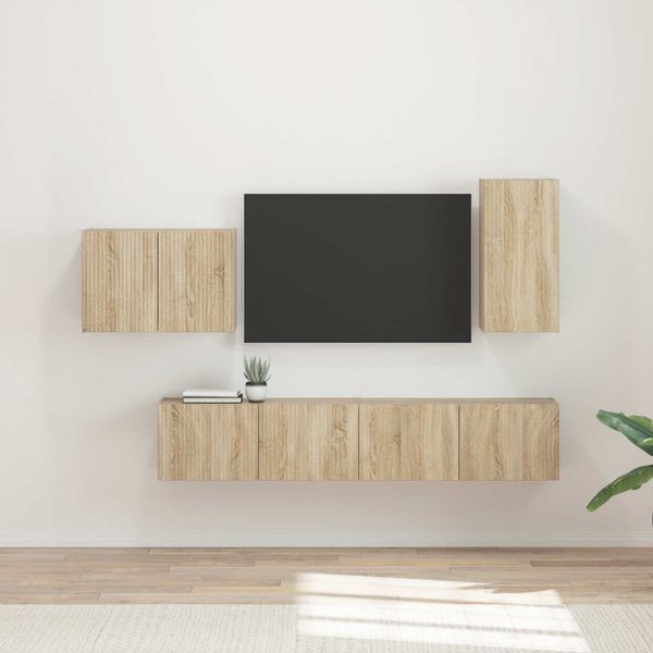 vidaXL Sada nástenného kabinetu na TV Nástenný 4 pcs Sonoma dub