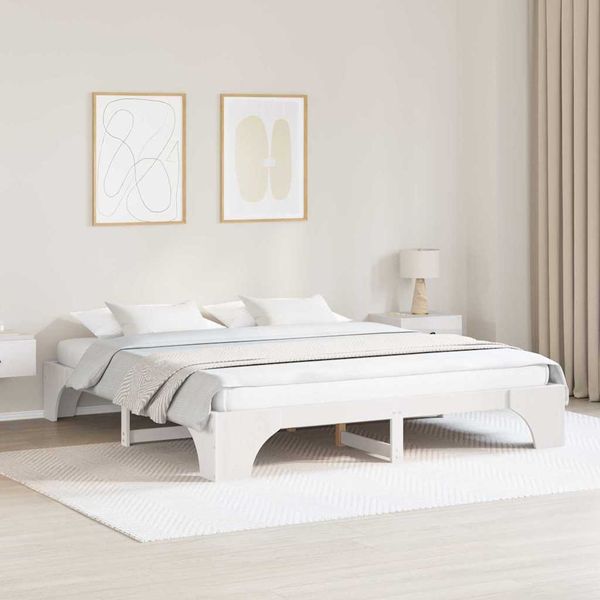 vidaXL Rám postele Biela 200 x 200 cm Masívne borovicové drevo