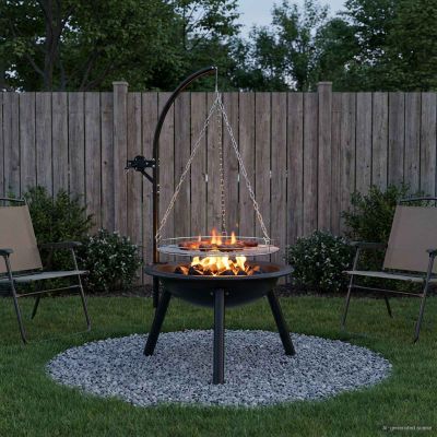 vidaXL Ohnisko s nastaviteľným grilom ⌀55,5 x 107,5 cm Oceľ Čierna