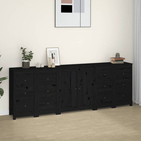 vidaXL Komoda čierna 230x35x80 cm borovicový masív