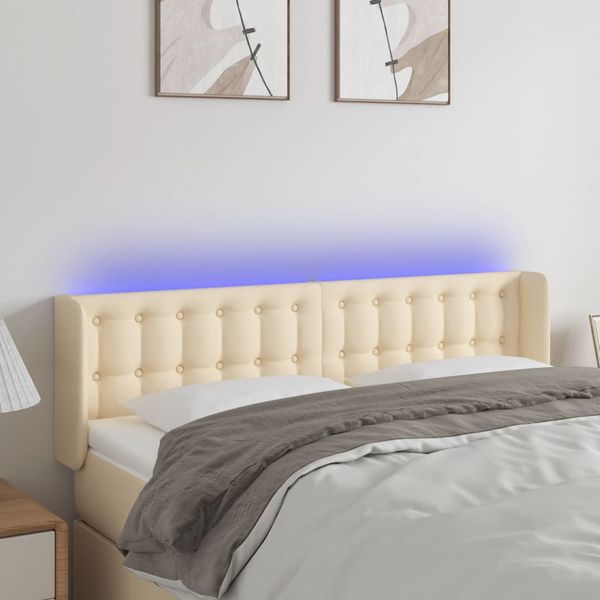 vidaXL Čelo postele s LED krémové 147x16x78/88 cm látka