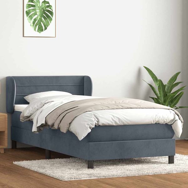 vidaXL Posteľný rám boxspring s matracom tmavosivý 100x210 cm zamat