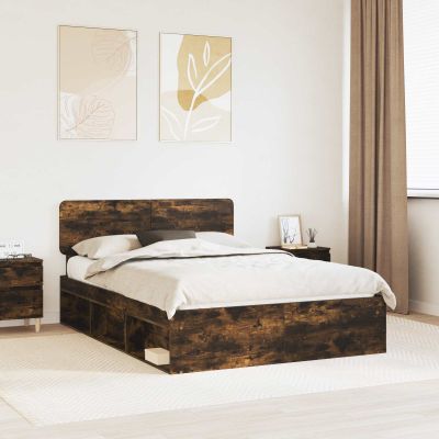 vidaXL Rám postele Dymová dub 140 x 190 cm Masívne borovicové drevo
