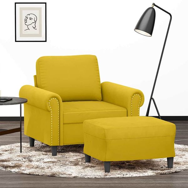 vidaXL Kreslo s podnožkou žlté 60 cm zamat