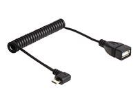 Kábel USB - USB (F) na Micro USB typ B (M) - USB 2.0 OTG - 50 cm - stočený, 90° konektor