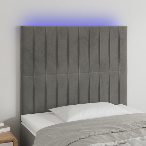 vidaXL Čelo postele s LED bledosivé 80x5x118/128 cm zamat