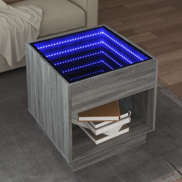 vidaXL Konferenčný stolík s nekonečnými LED sivý sonoma 50x50x50 cm