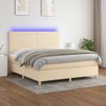 vidaXL Posteľ boxsping s matracom a LED krémová 180x200 cm látka