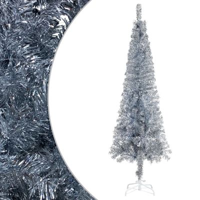 vidaXL Úzky vianočný stromček strieborný 150 cm