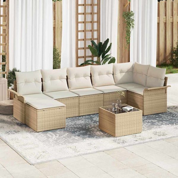vidaXL Súprava záhradných pohoviek s vankúšom 8 pcs Béžová Poly ratan