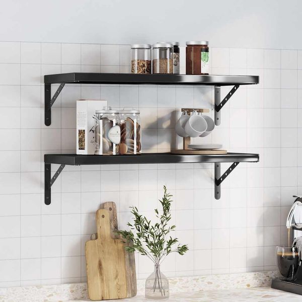vidaXL Nástenné police 2 ks 75x30 cm, čierne, nehrdzavejúca oceľ