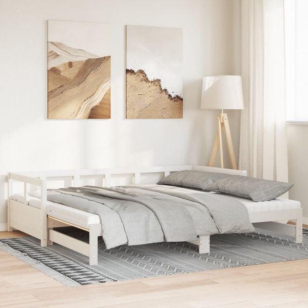vidaXL Vysúvacia denná posteľ s matracmi, biela 80x200 cm, borovica