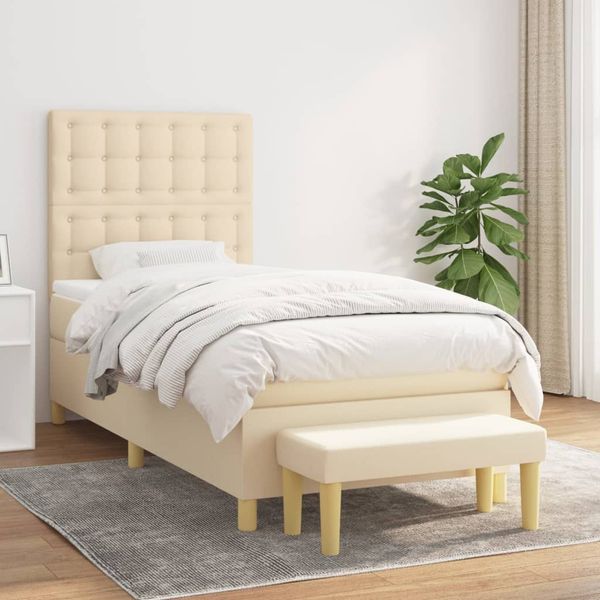 vidaXL Posteľný rám boxsping s matracom krémový 90x200 cm látka