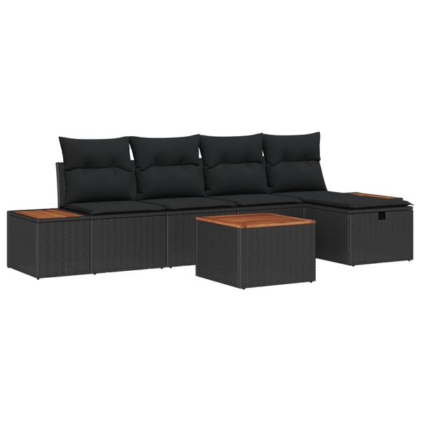 vidaXL Súprava záhradných pohoviek s vankúšom 6 pcs Čierna polyratan