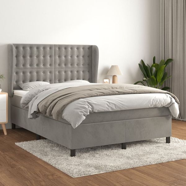 vidaXL Posteľný rám boxsping s matracom bledosivý 140x200 cm zamat