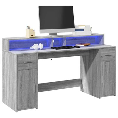 vidaXL Stôl s LED svetlami sivá sonoma 160x55x91 cm kompozitné drevo