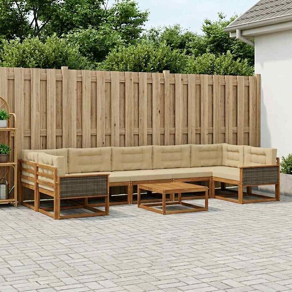 vidaXL Záhradná súprava gaučov s vankúšom 8 pcs Prírodná a béžová