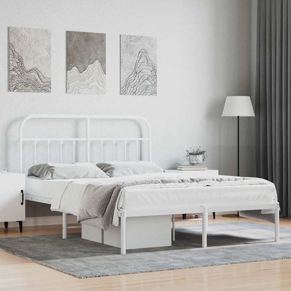 vidaXL Kovový rám postele s čelom biely 140x200 cm