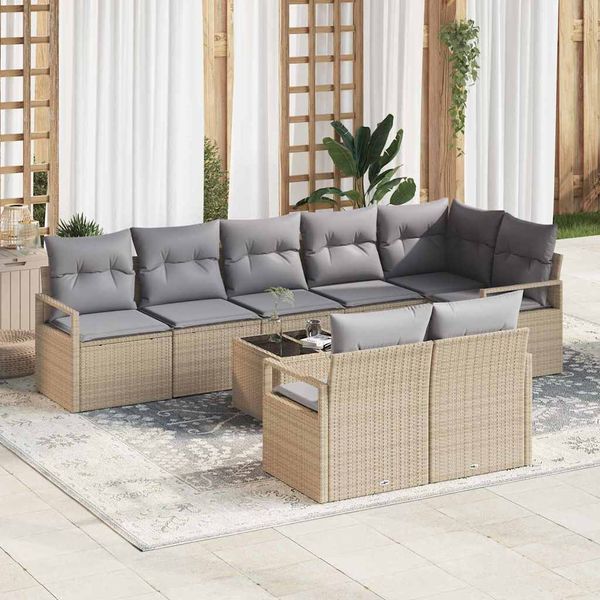 vidaXL Sada pohoviek s vankúšom 9 pcs Béžová polyratan