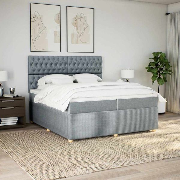 vidaXL Posteľný rám boxsping s matracom bledosivý 200x200 cm látka