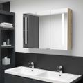 vidaXL LED kúpeľňová zrkadlová skrinka 89x14x62 cm dubová