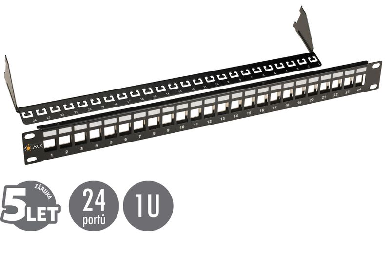 19'' modulárny neosadený patch panel Solarix 24 portov čierny 1U SX24M-0-STP-BK-UNI