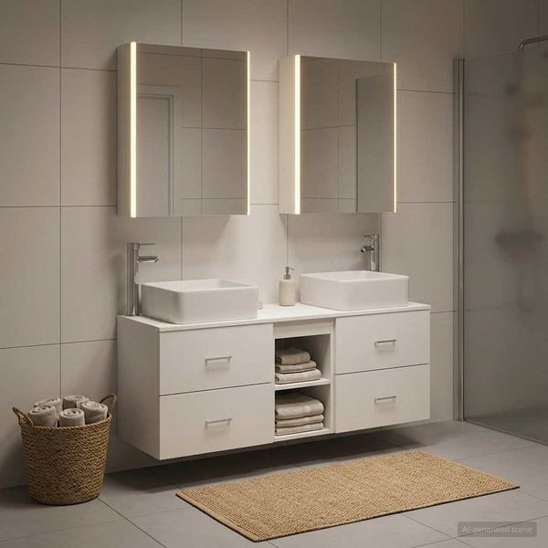 vidaXL Sada kúpeľňového nábytku 5 pcs Biela Kompozitné drevo a sklo
