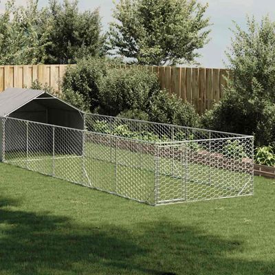 vidaXL Vonkajšia búda pre psov s výbehom, 8x2x1,5 m, pozinkovaná oceľ