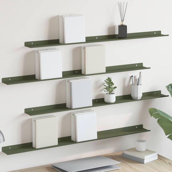vidaXL Závesná polica 4 pcs Olivová zelená 100 x 9 x 2,5 cm Oceľ
