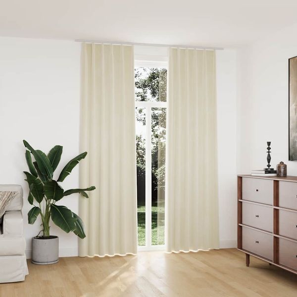 vidaXL Zatemňovacie závesy 2 ks s háčikmi, zamat, krémové 140x245 cm