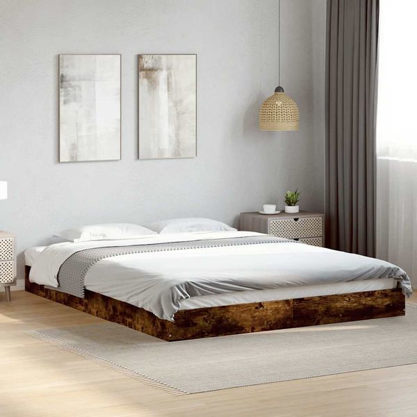 vidaXL Posteľný rám bez matraca dymový dub 150x200 cm kompozitné drevo