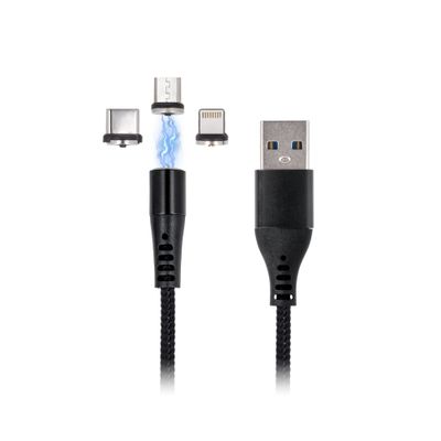 Maxlife Magnetický kábel 3v1 MXUC-02 s rýchlym nabíjaním 3A (QC3.0), čierny