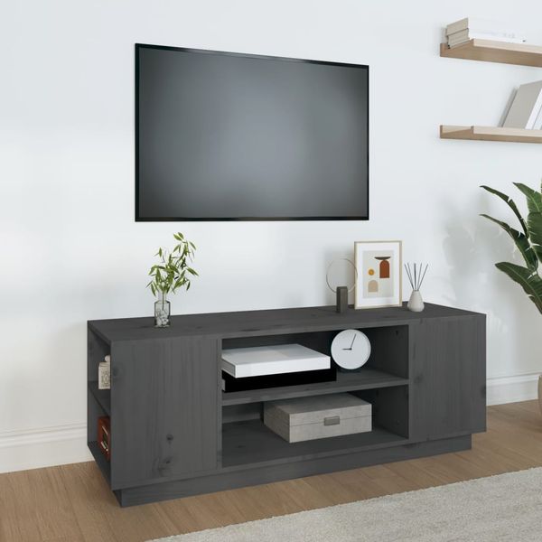 vidaXL TV skrinka sivá 110x35x40,5 cm masívna borovica