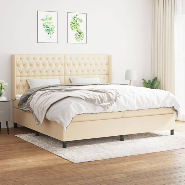 vidaXL Boxspring posteľ s matracom krémová 200x200 cm látka
